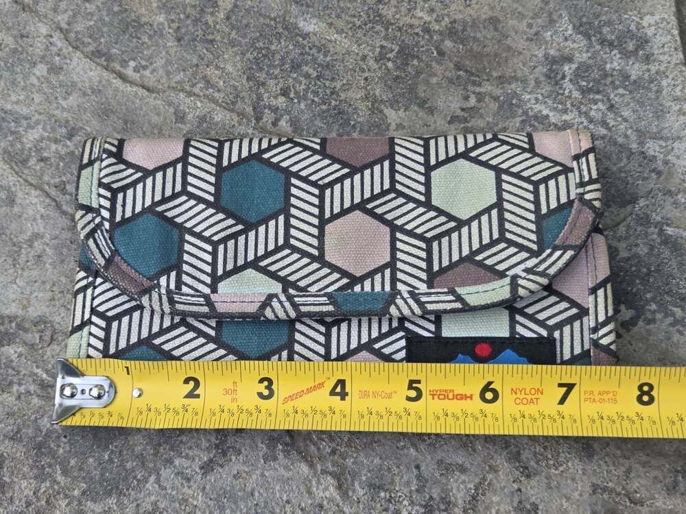 Kavu Tri Fold Wallet Canvas Tan Blue Pink Aztec Southwestern Print - Picture 11 of 12